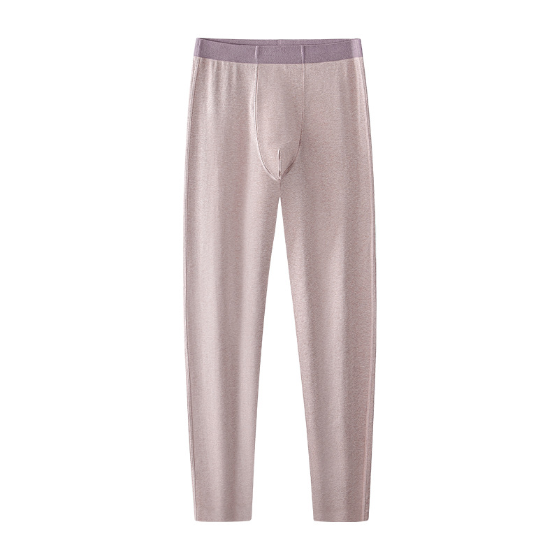 Otoño e invierno nuevos pijamas de algodón de colores dos en uno sin costuras para hombres, leggings, pantalones cálidos, pantalones finos de otoño de color puro en stock