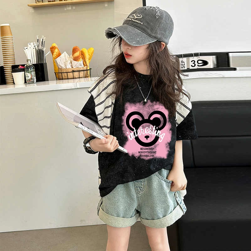 Детская хлопковая летняя футболка с коротким рукавом oversize, для подростков