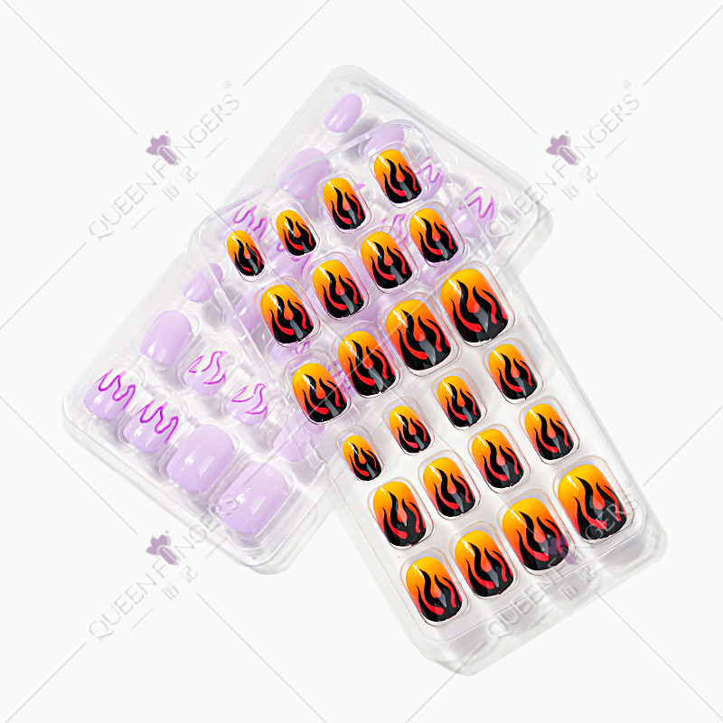 Concubina arte de uñas para niños pieza de uñas terminada 24 piezas llama bolsa de dibujos animados portátil arte de uñas terminado parche para niños