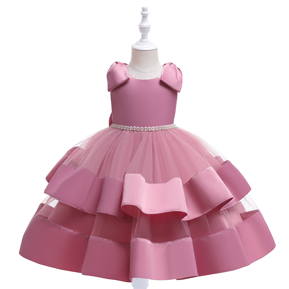 Elegant princess dress for girls, piano performance children's gown, lace net puffed sleeve dress, birthday attire