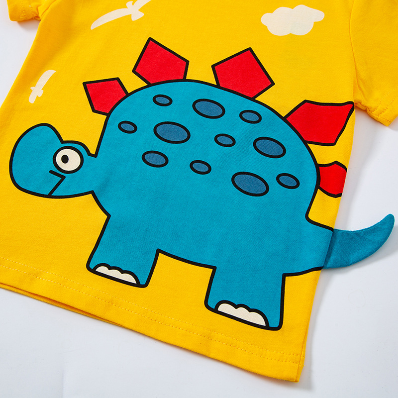 2024 Nueva ropa para niños betop camiseta para niños verano estilo coreano Top de dibujos animados de dinosaurio de manga corta para niños