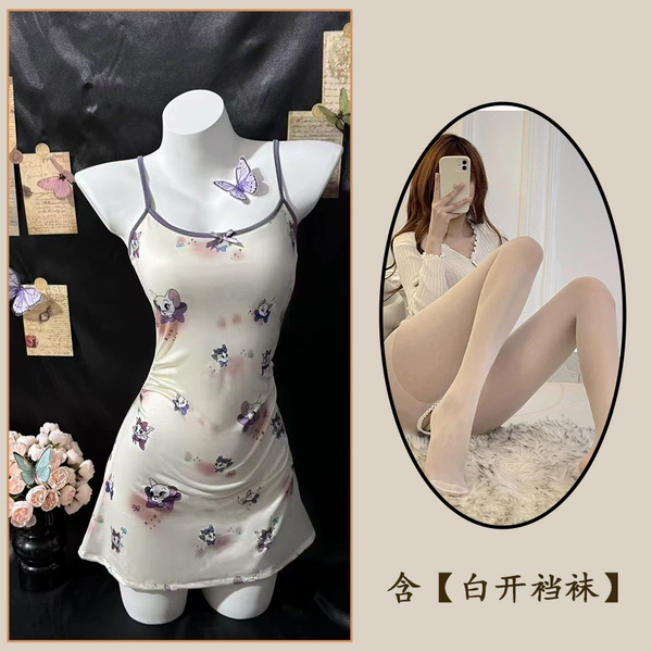 Cute cat nightgown + white crotch socks