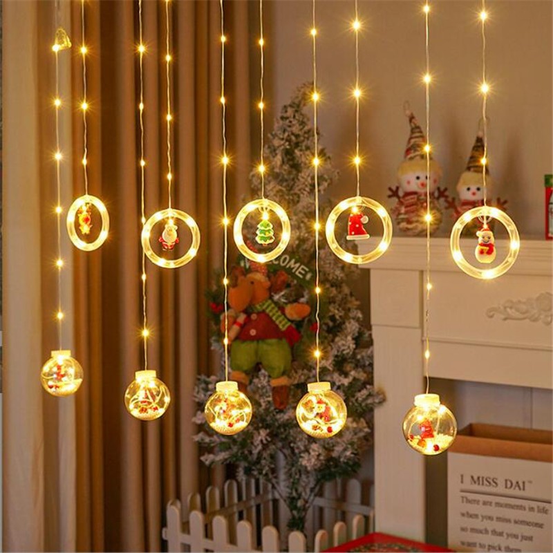 Decoración de ventanas de Navidad lámpara de colgante Santa Claus árbol de Navidad anillo de luz de modelado LED cadena de lámpara de cortina de dormitorio