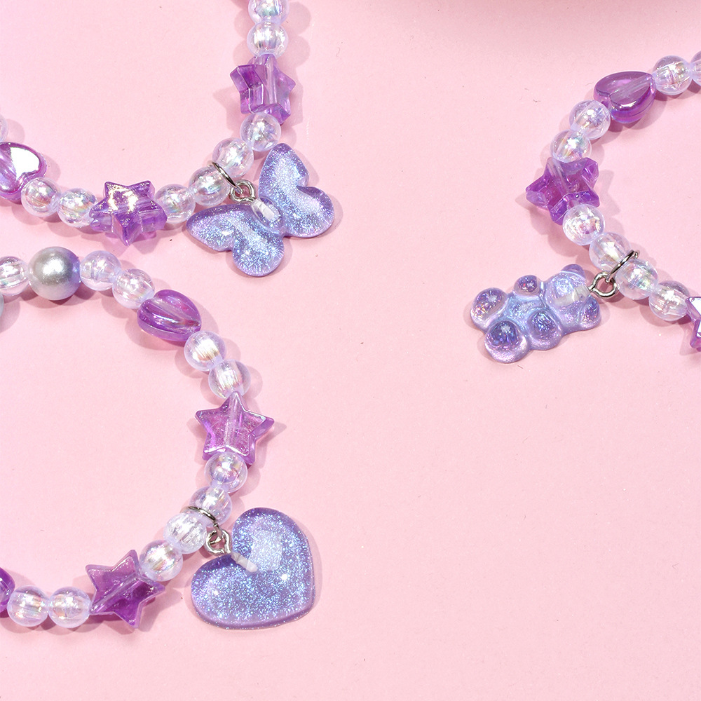 1 Set Simple Style Star Heart Shape Plastic Beaded Kidu0027S Bracelets