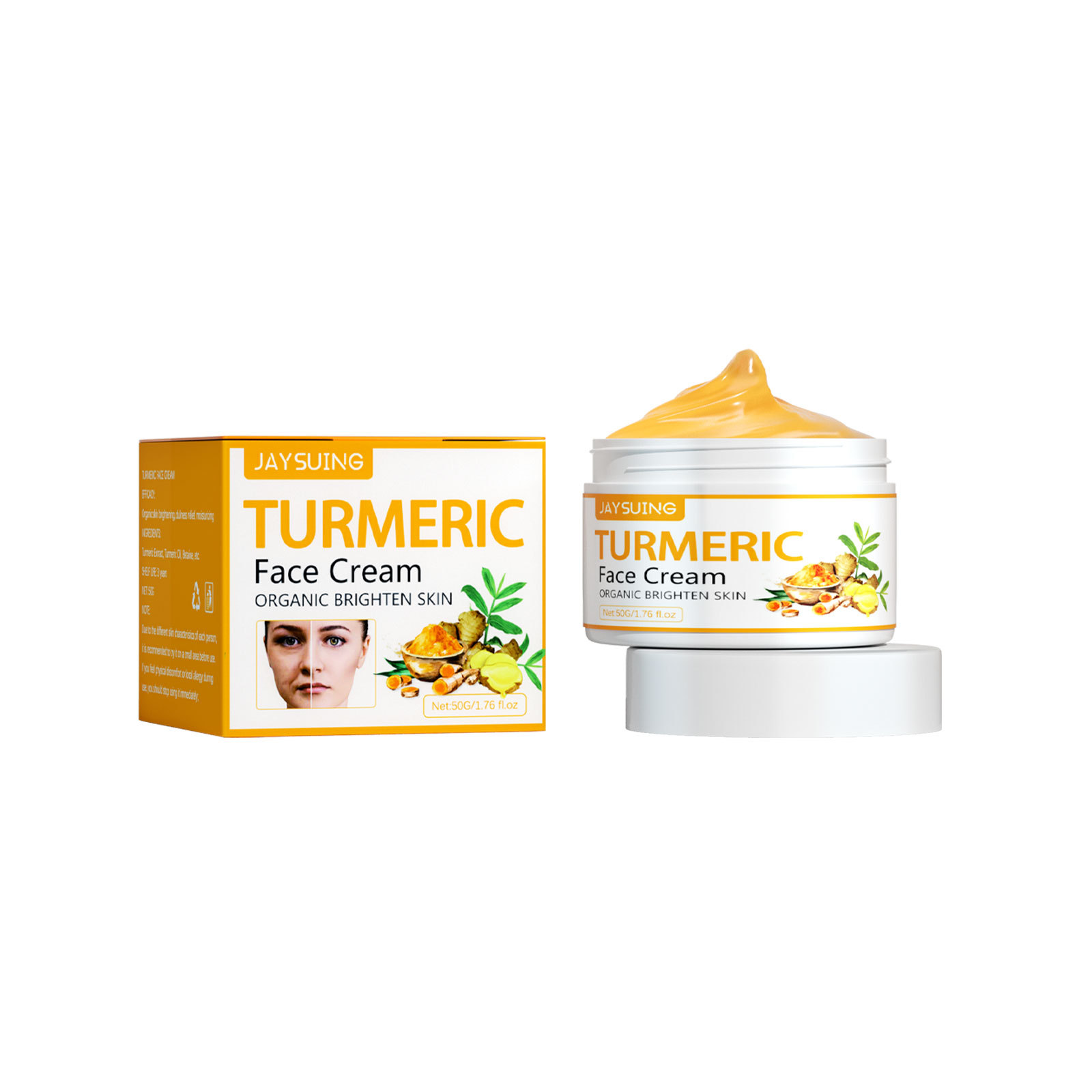 Crema de față fermă și înfrumusețatoare cu turmeric Jayswing reduce ridurile, îmbunătățește aspectul îmbătrânirii, tonifiază tenul și luminează tenul._voghion.com