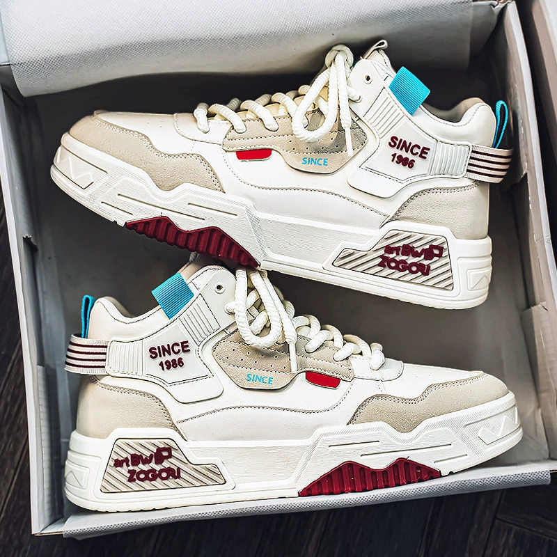 Высокие мужские туфли, зимние спортивные белые кроссовки на толстой подошве для учащихся средних школ и подростков, повседневная модная обувь в корейском стиле на мягкой подошве для детей старшего возраста.