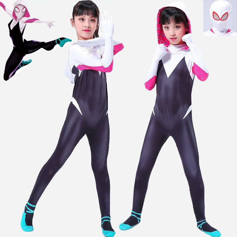 ハロウィンコス衣装黒子ヒョウジャンプスーツヘッドギアヴェノムスパイダーフルヒーローボディスーツグウェン|undefined