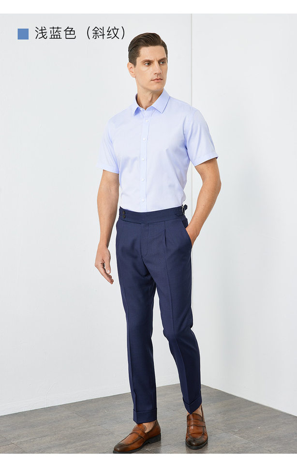Áo sơ mi nam ngắn tay cổ bẻ 100% cotton không nhăn phong cách công sở — Lan Xiaoge - Áo ngắn tay - Nam - Cổ cài khuy, Màu champagne - Tay ngắn - Cổ vuông (vải satin dệt trơn), Màu hồng khói - Áo tay ngắn - Cổ vuông (vải satin dệt trơn), Màu xám - Tay ngắn - Cổ vuông (vải chéo) chi tiết 19
