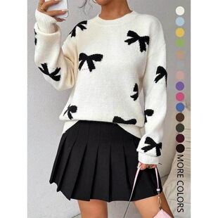 N 59581 Bow Print Sweater �����Yӡ��ë�� ���R�d�羳�W��