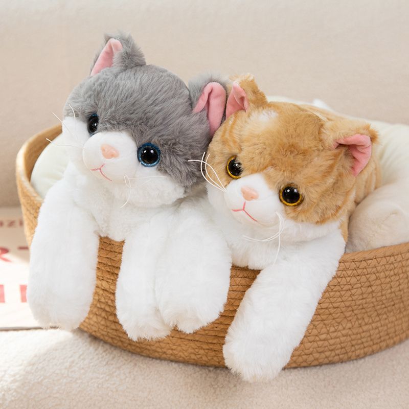 Cute and realistic white plush cat doll/cushion for girls.