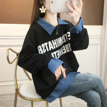 Polo领卫衣女2025秋季宽松大码学生装字母设计感假两件卫衣女批发