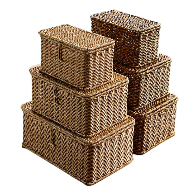 Storage basket, straw table rectangular woven storage system