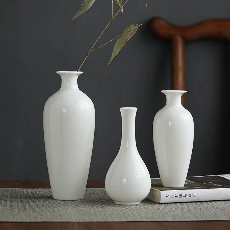 Белый нефритовый фарфор, современная маленькая ваза, керамическая цветочная композиция, гидропоника, сухоцветы, аксессуары для дома, офиса, цветочные украшения