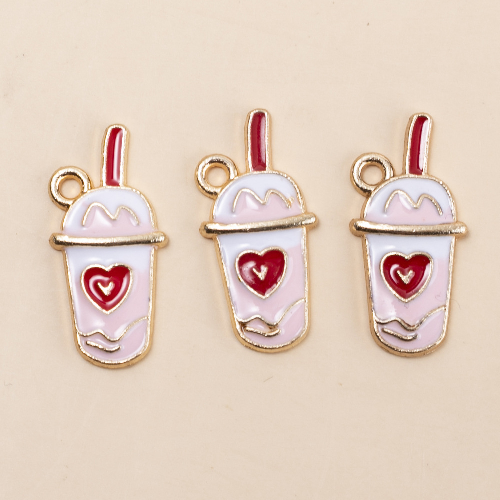 10 Pieces Cartoon Style Cup Heart Shape Alloy Enamel Pendant Jewelry Accessories display picture 2