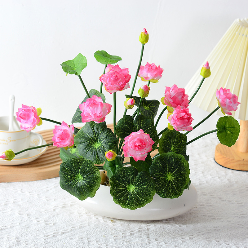 Simulation of small Lotus small lotus water lily fake flower Buddha Hall Home Hotel fish tank Decoration Engineering decoration flower wholesale