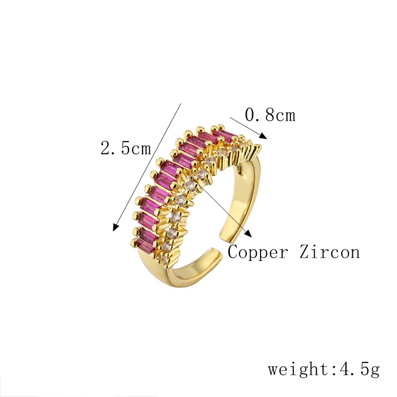Fashion Square Copper Inlay Zircon Open Ring 1 Piece
