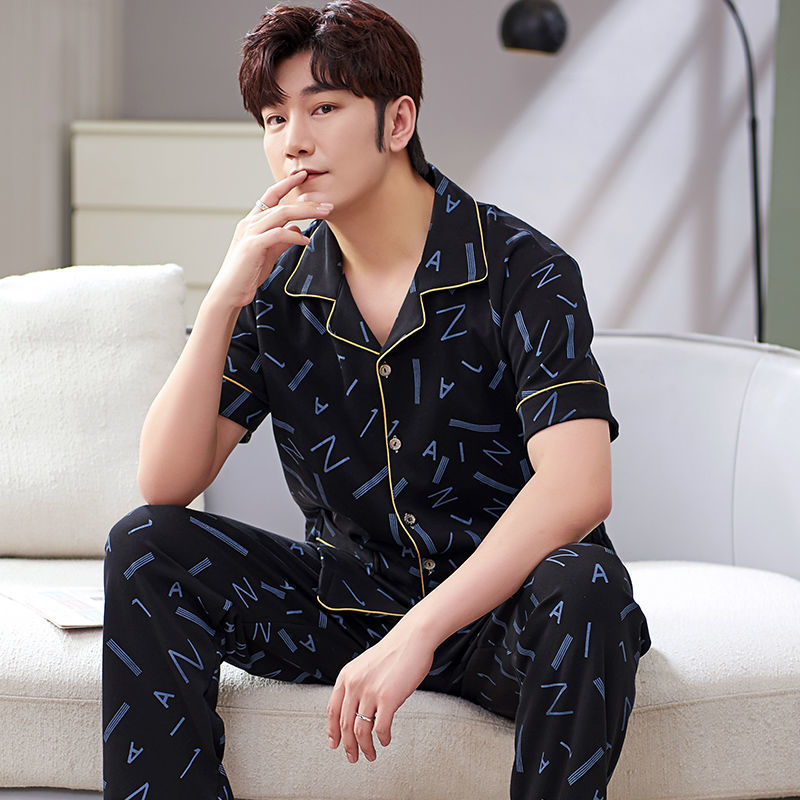 Pijamas de hombre ropa de verano 100% algodón pantalones de manga corta chaqueta juvenil traje de homewear delgado de mediana edad