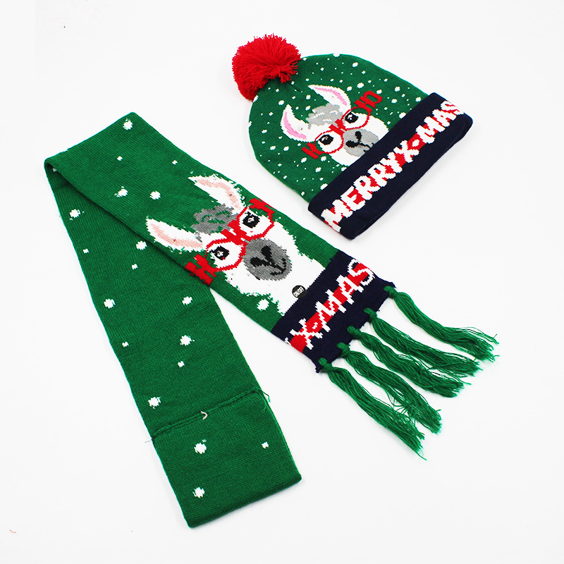 Fabricante transfronterizo de gorros navideños europeos y americanos tejidos en jacquard, gorros navideños de lana con luces LED, gorros navideños con pompón y bufandas. image 66