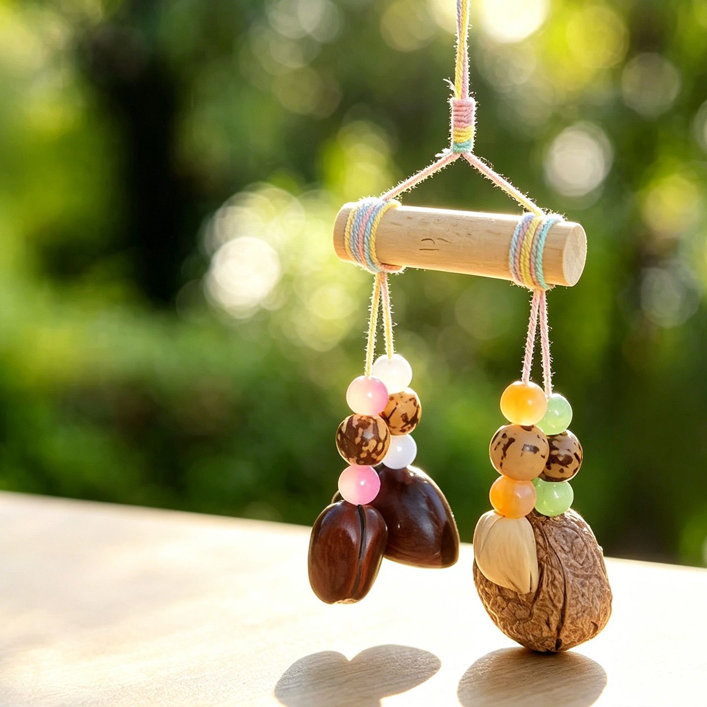 Forest-style natural fruit shell wind chime bag pendant, healing handmade finished product, car-mounted rattle, calming hanging ornament