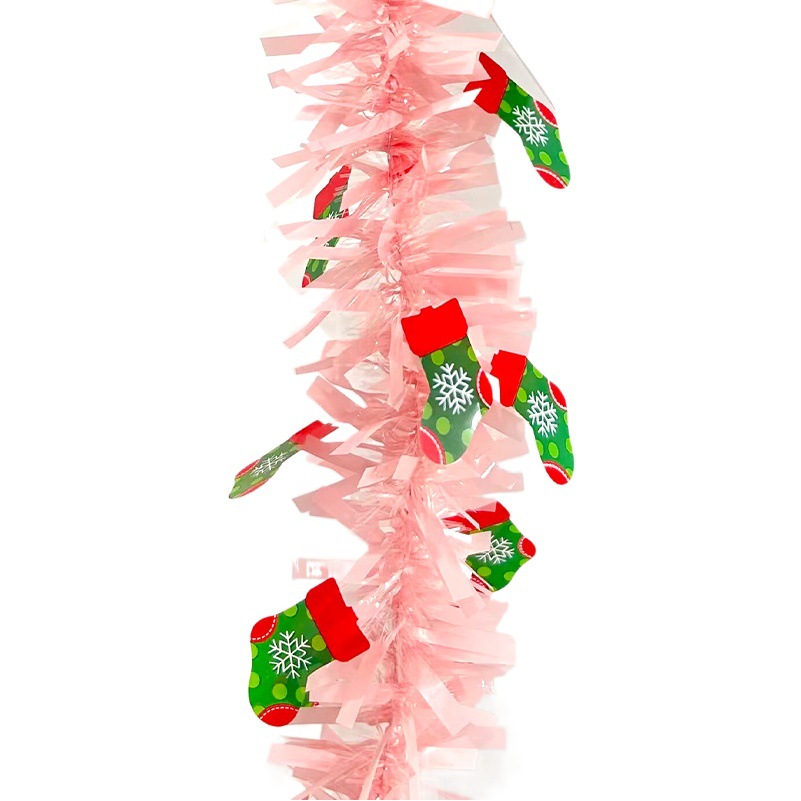 2 metros arreglo de decoración de muñeco de nieve de Navidad tiras de lana coloridas decoración de árbol de Navidad calcetines de Navidad macarrón tiras coloridas