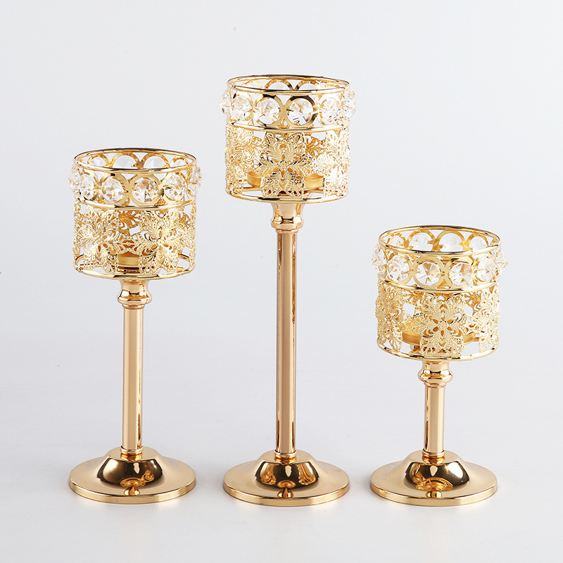Mini candelabro de cristal creativo de estilo europeo adornos metálicos bodas hoteles en el hogar velas para la cena accesorios decoración joyas