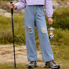 工厂-外贸女童时尚牛仔阔腿裤2025韩版破洞中大童春秋款裤子