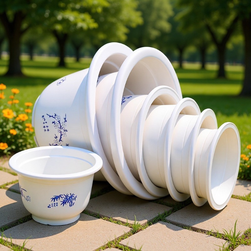 白色塑料花盆圆形大号加厚塑料花盆容器种花种菜多肉育苗花盆仿瓷