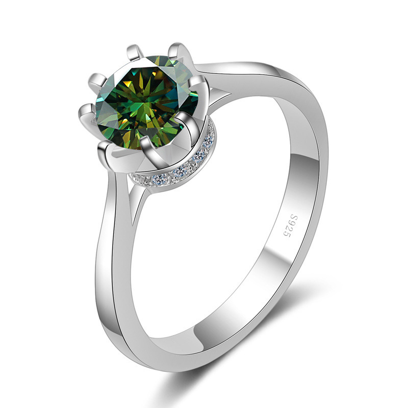 Anillo de plata S925 de ocho garras para mujeres de oro pt950 incrustado de un quilate rosa azul verde moissanita