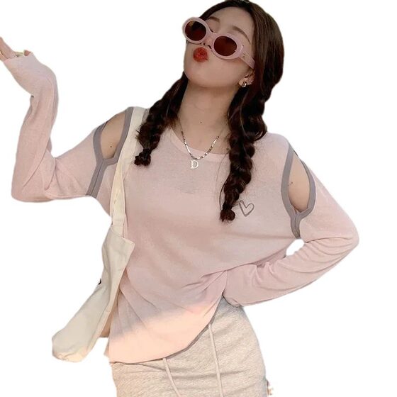 Sunscreen Shirt Women's Summer New 2024 New Turtleneck Loose Long Sleeve T-Shirt Women's Ice Silk Shoulder Top
