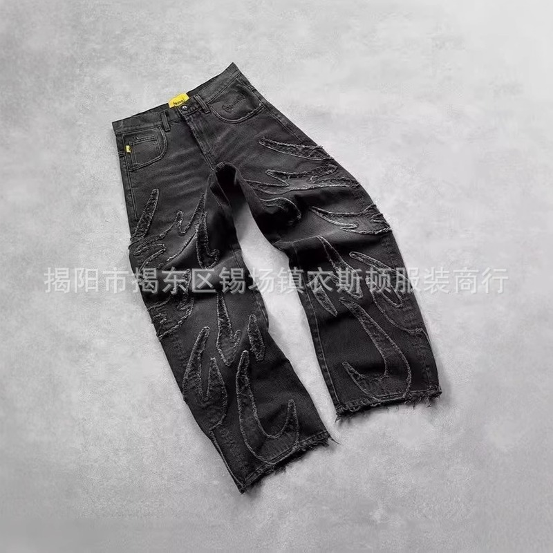 黑色水洗多口袋牛仔裤女胖mm大码夏季高腰宽松直筒裤阔腿工装裤子|undefined