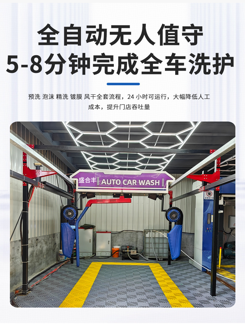 360-degree touchless, fully automatic car wash machine for gas stations and car wash shops; 360-degree surround wash, commercial all-in-one car wash system