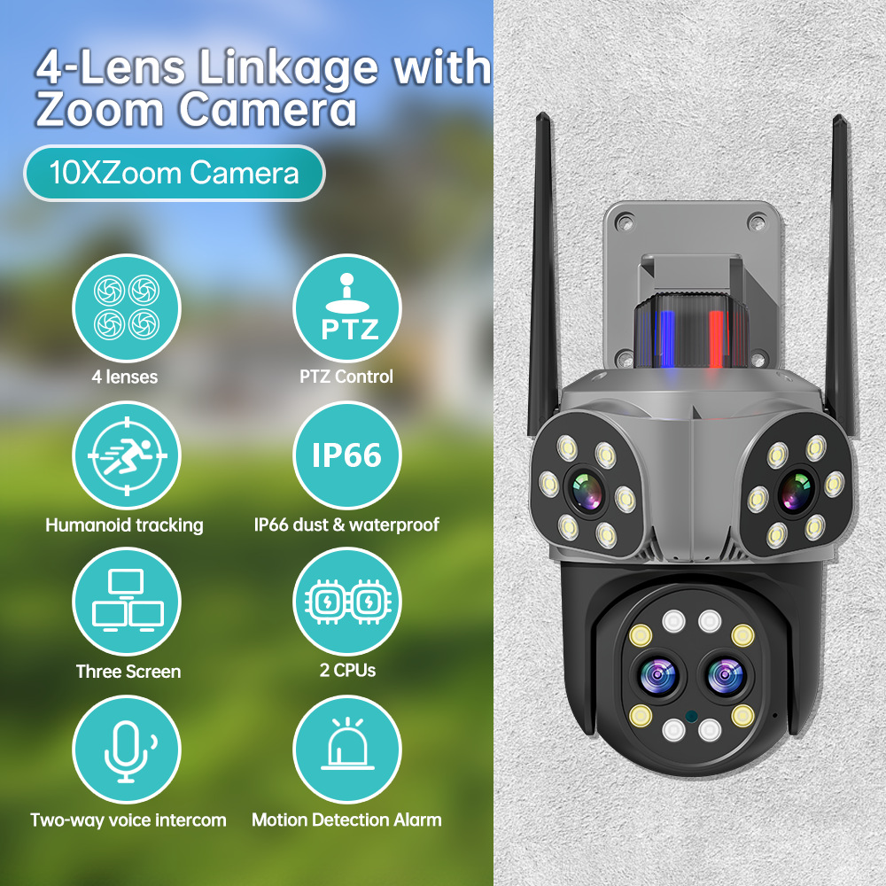 Echte 4-Linsen-Überwachungskamera mit 8010k-fachem Zoom, Nachtsicht, HD-Fernbedienung und intelligentem WLAN-Monitor_voghion.com