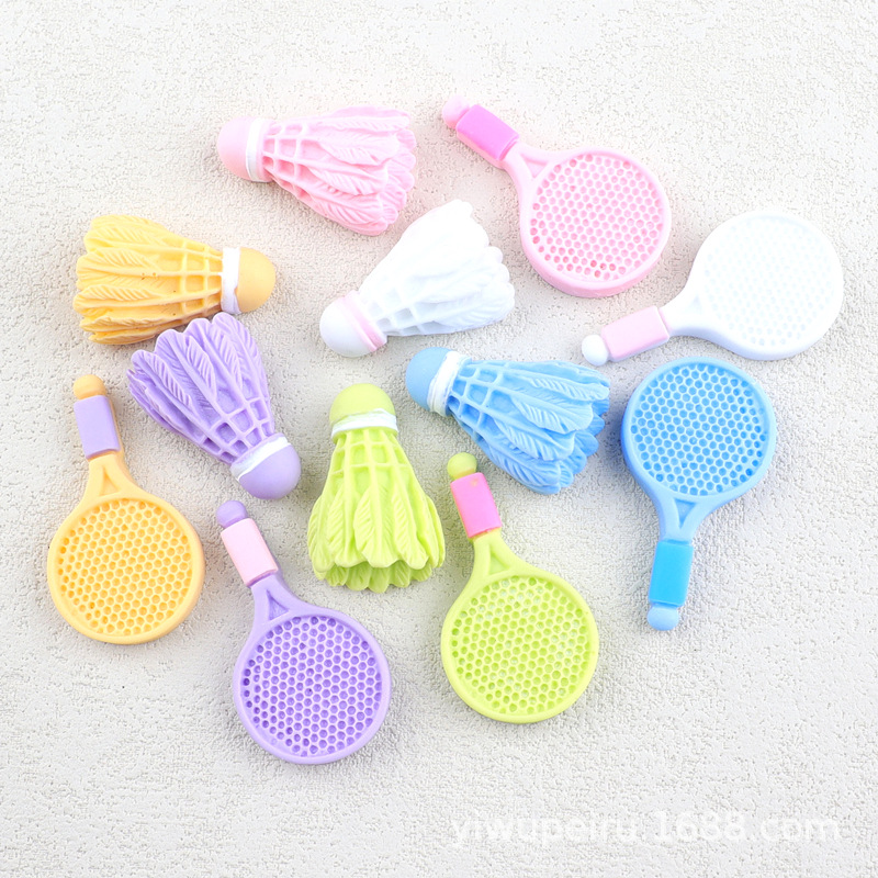 马卡龙网球拍羽毛球diy树脂配件批发奶油胶手机壳钥匙扣发卡耳环