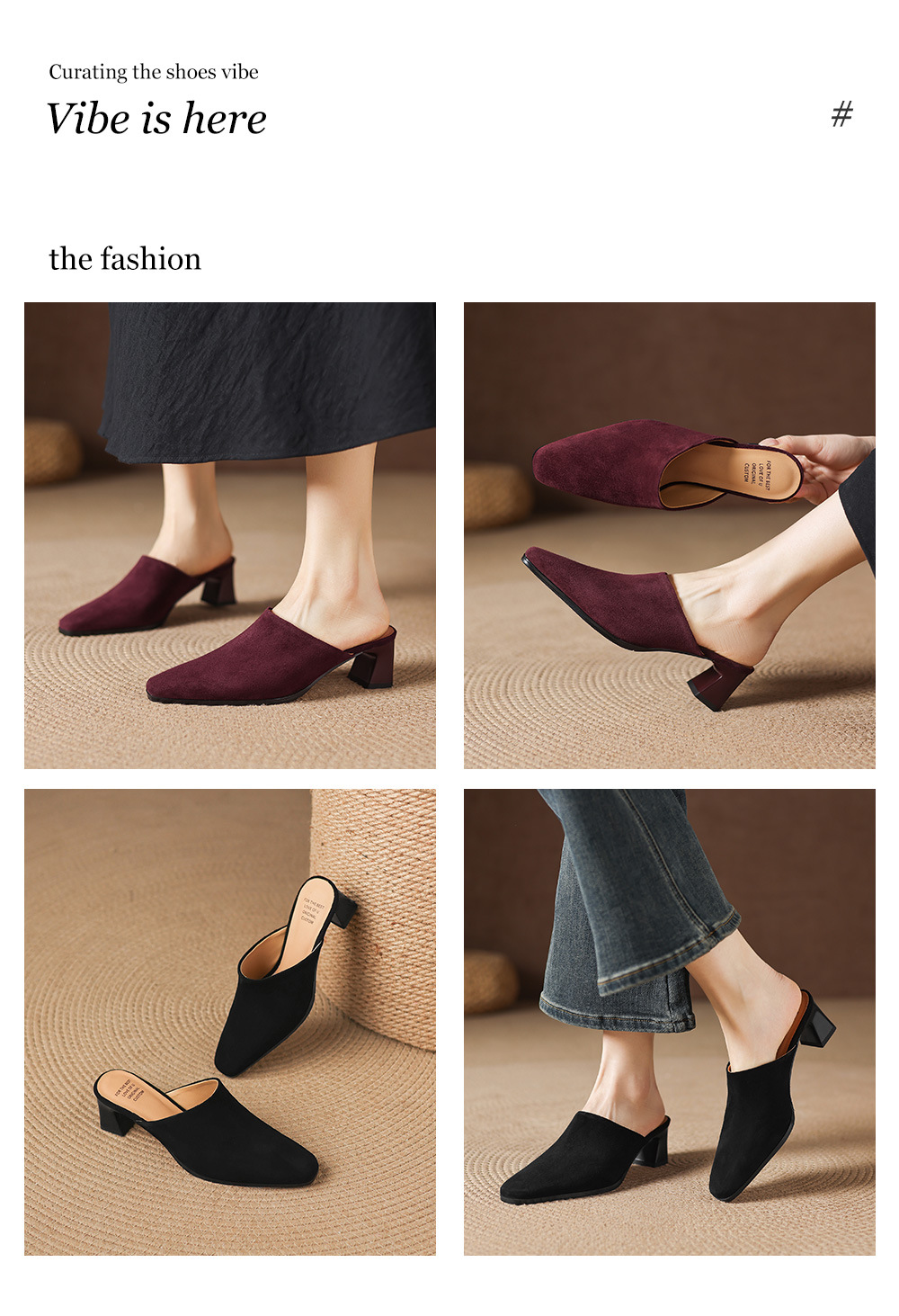 Sandal cao gót nữ mũi vuông da lộn, gót 7 cm, kiểu dáng nửa kéo — đen chi tiết 1
