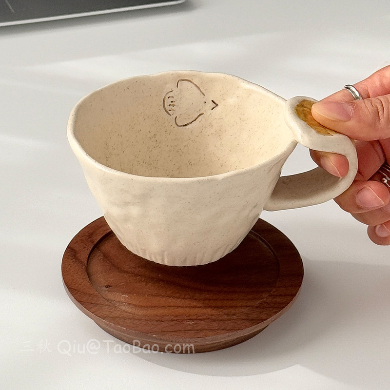 Retro Handmade Embossed Mud Flower Language Bird Coffee Cup Ceramic Mug Japanese Latte Art Cup Latte Cup Gift