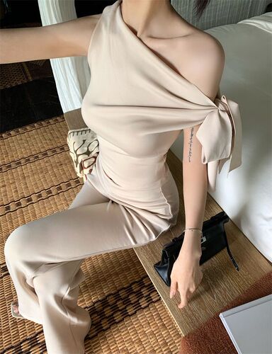 American style hot girl lacing off-shoulder sleeveless vest women 2025 summer fashion new micro trumpet pants two-piece set 
