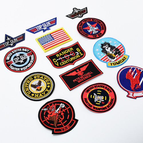 Ya Embroidery Amazon Supply TOP GUN Top Gun Flying Chest Strip Adhesive Embroidered Cloth Label Velcro Seal