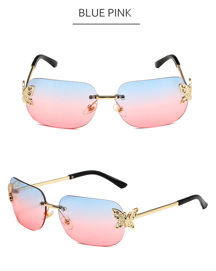 50g Weight Frameless Glasses Structure Sunglasses Classification PC, UV400 Protection Lens Material Square Glasses Style Travel Occasion Butterfly Pattern Women's Gender Simple Style, Classic Style Style Grey, Gold Color Simple Style Classic Style Butterfly PC UV400 Protection Square Frameless Women's Sunglasses 11