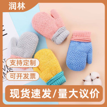 跨境圣诞儿童冬季手套女连指针织毛线加绒保暖包指户外防寒手套男