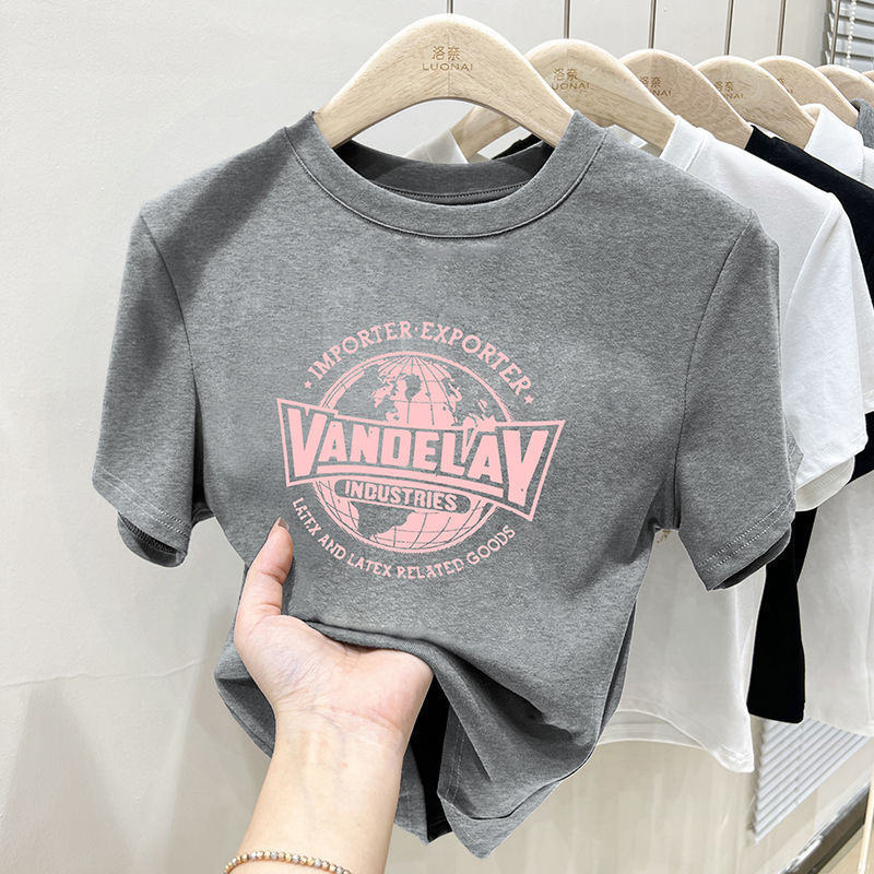 European American Retro Straight Shoulder Short-Sleeved T-Shirt for Women 2025 Summer New Style Slim Short Top Half-Sleeved