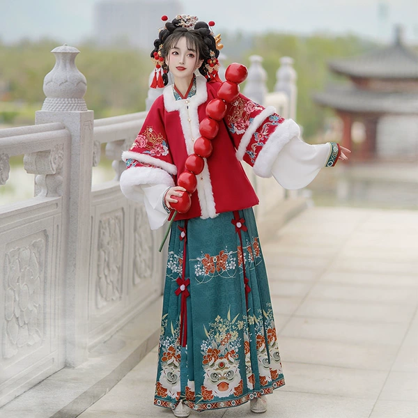 Lion Dance every year red coat + lining + horse face skirt