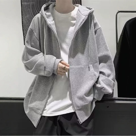 Korean-style hooded sweatshirt for men, new autumn collection, fleece-lined, versatile, loose-fitting, casual, solid color, relaxed outerwear, cardigan Korean-style hooded sweatshirt for men, new autumn collection, fleece-lined, versatile, loose-fitting, casual, solid color, relaxed outerwear, cardigan