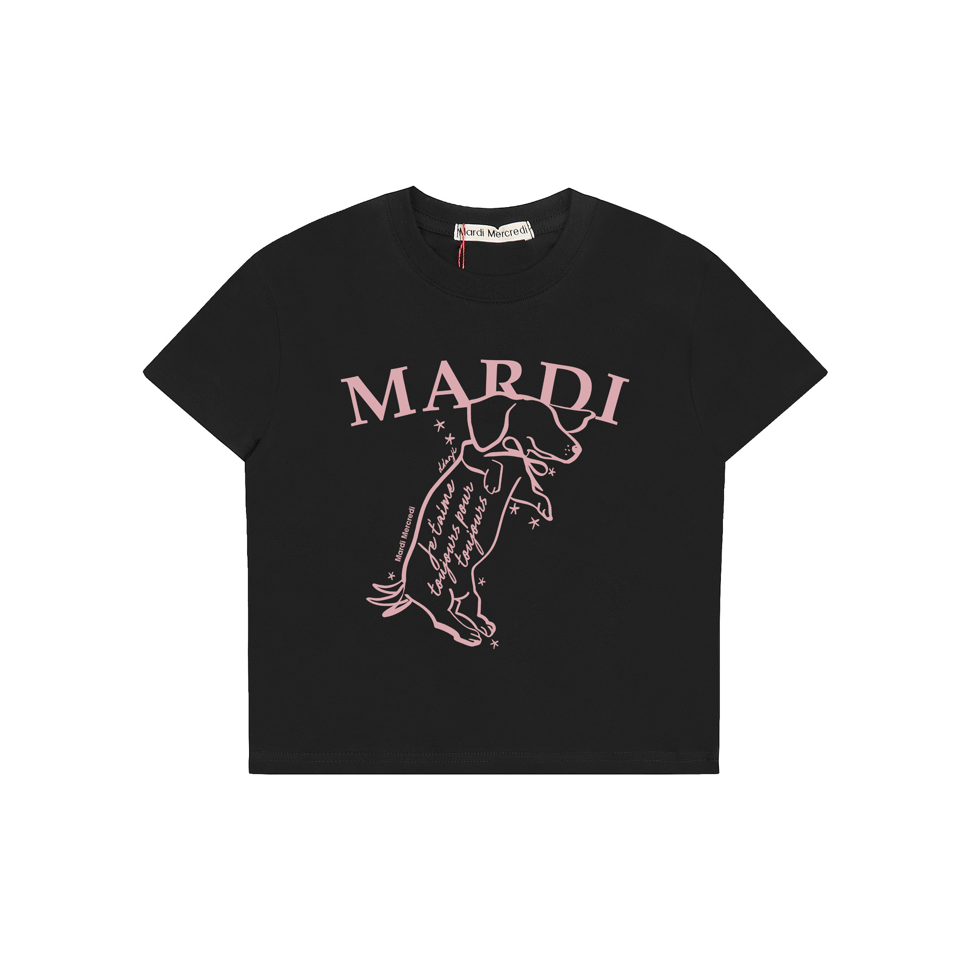 現物韓国潮牌mardiギャルの短い女性の小さい菊のプリントの半袖の臍を露出して身を修めるtシャツは代行します。