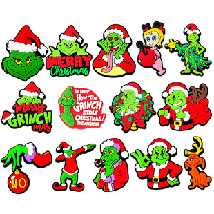 Cross-Border Christmas Treasure Shoe Flower Clogs Shoe Flower Shoe Buckle Pvc Christmas Shoe Accessories Grinch Shoe Flower