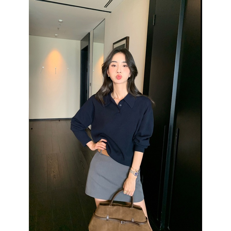 pusumede 慵懒基因 polo领套头毛衣女秋冬宽松慵懒长袖针织衫上衣|undefined