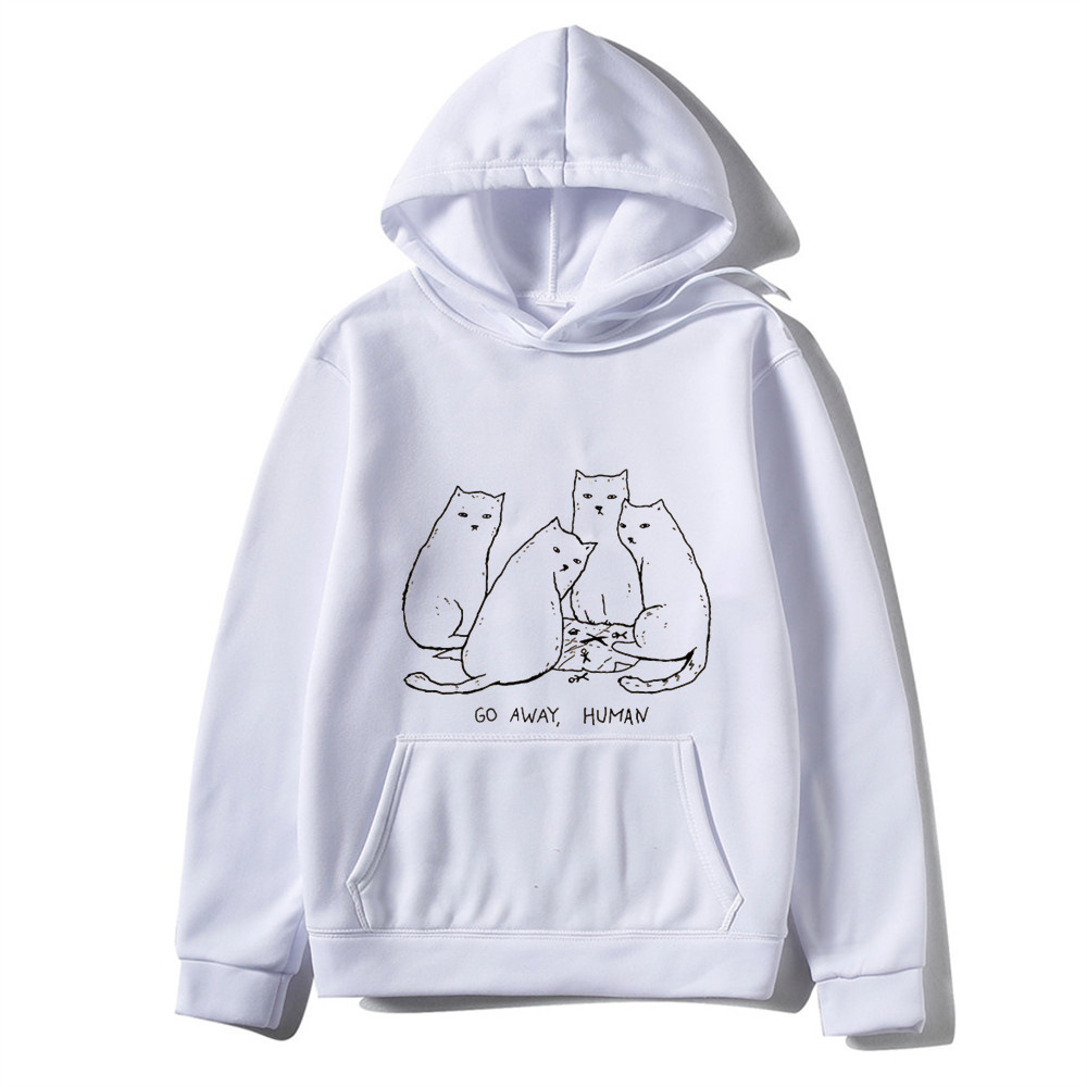 Women's plush sweater plain private cat maid printed kangaroo pocket drawstring printed hoodie_voghion.com