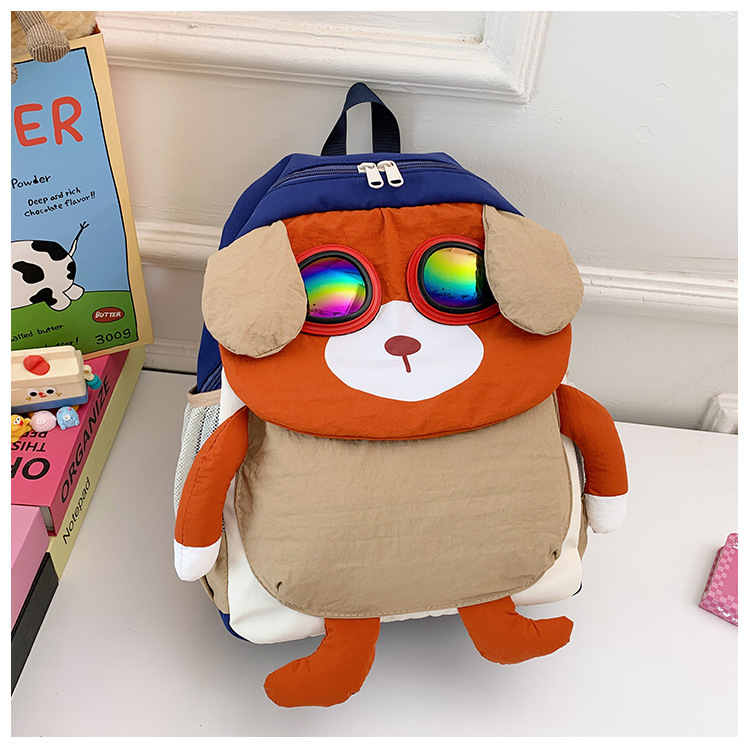 Jardín de infantes mochila infantil de clase pequeña y media, dibujos animados lindos gafas, mochila para perros de gran capacidad, mochila para niños, moda