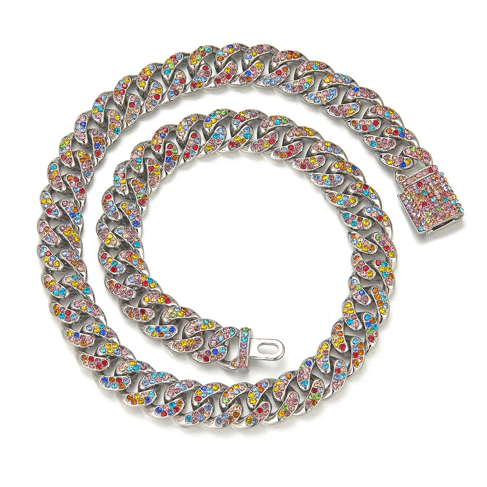 Zinc Alloy Chain Material Hip-Hop Punk Geometric Rhinestone Zinc Alloy Plating Rhinestones Unisex Chain Necklace Men Chain Necklaces