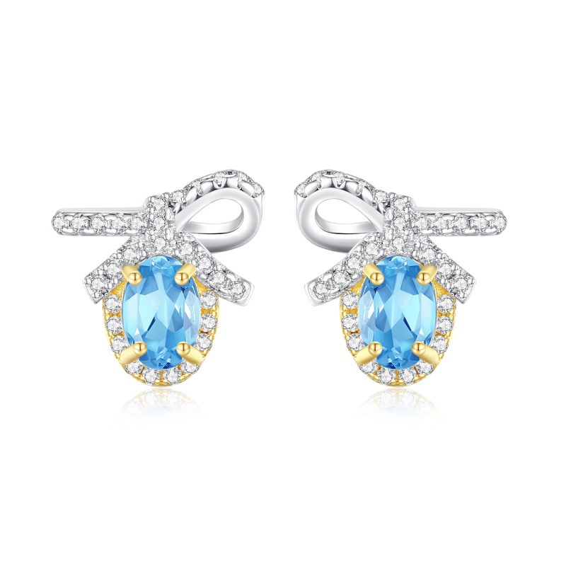 Pendientes de plata de ley S925 con lazo de lujo ligero de nicho, anillo de tesoro de color natural femenino, joyería de alta calidad, joyería que no se desvanece