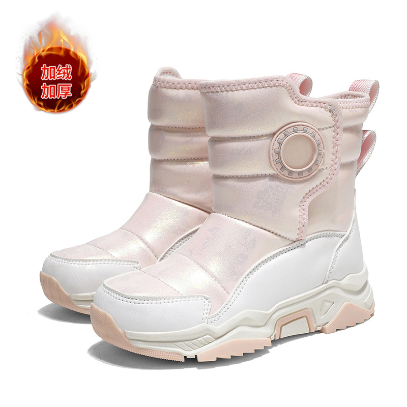 Girls' Snow Boots 2025 Winter Popular Waterproof Leather Kidsren's Cotton Shoes Fleece-Lined Thickeneded Warm Boys' Cotton Shoes